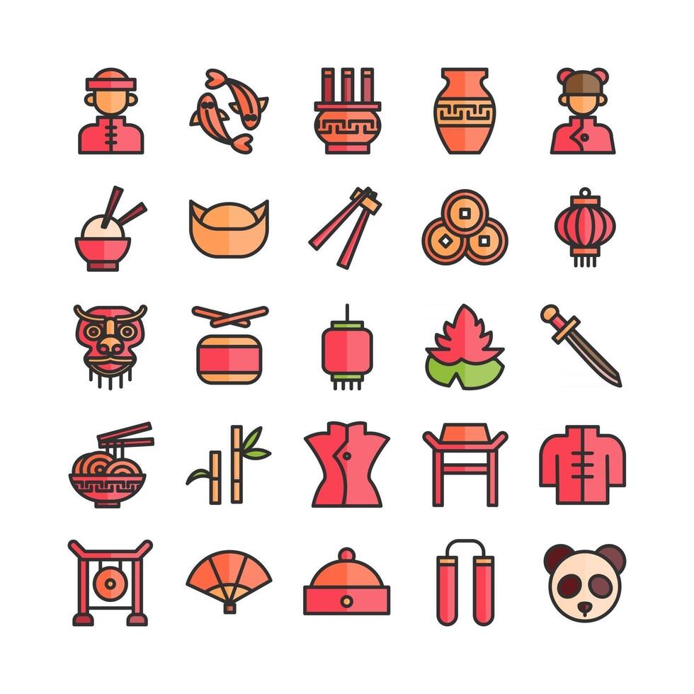 Chinese icon set vector flat line for website mobile app presentation social media Suitable for user interface and user experience