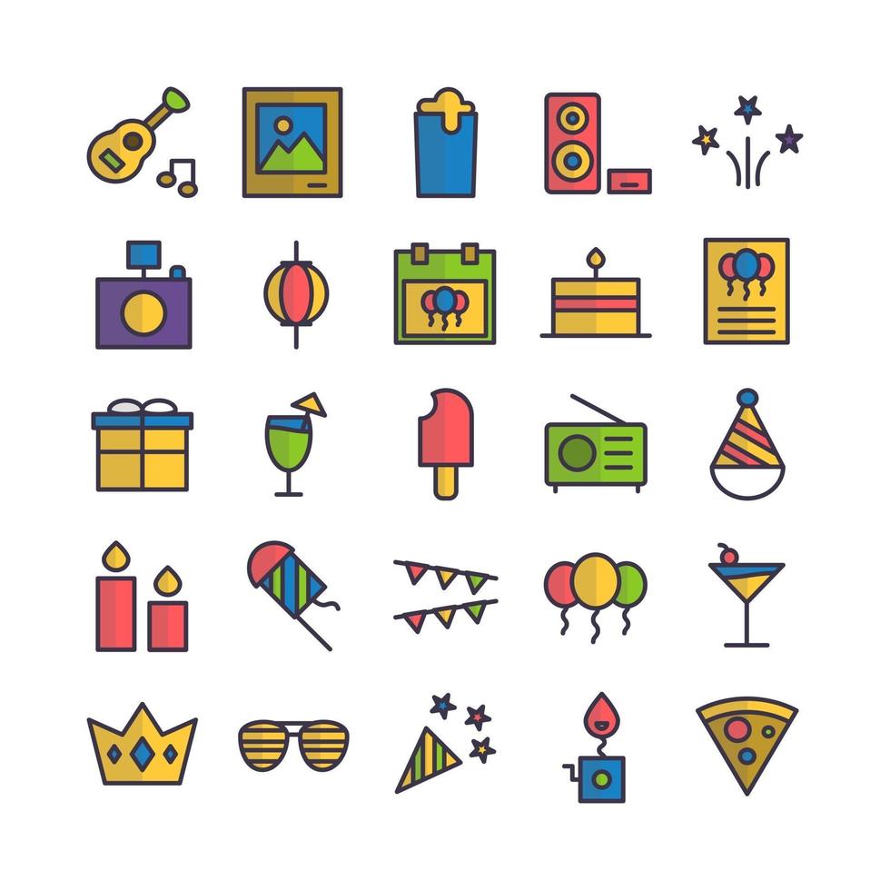 conjunto de iconos de fiesta línea plana vectorial para la presentación de la aplicación móvil del sitio web redes sociales adecuadas para la interfaz de usuario y la experiencia del usuario vector