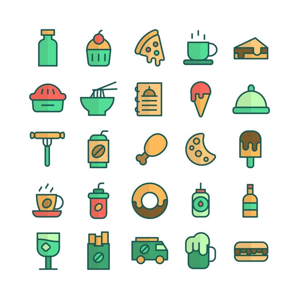 Fast Food icon set vector flat line for website mobile app presentation social media Suitable for user interface and user experience