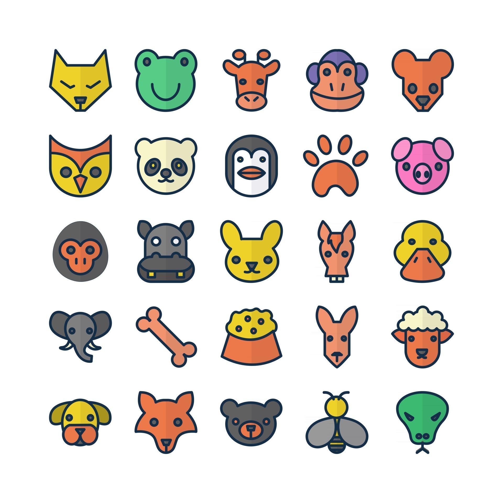 Animal icon set vector flat line for website mobile app presentation