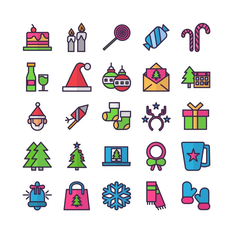 conjunto de iconos de navidad vector línea plana para presentación de aplicaciones móviles de sitios web redes sociales adecuadas para la interfaz de usuario y la experiencia del usuario