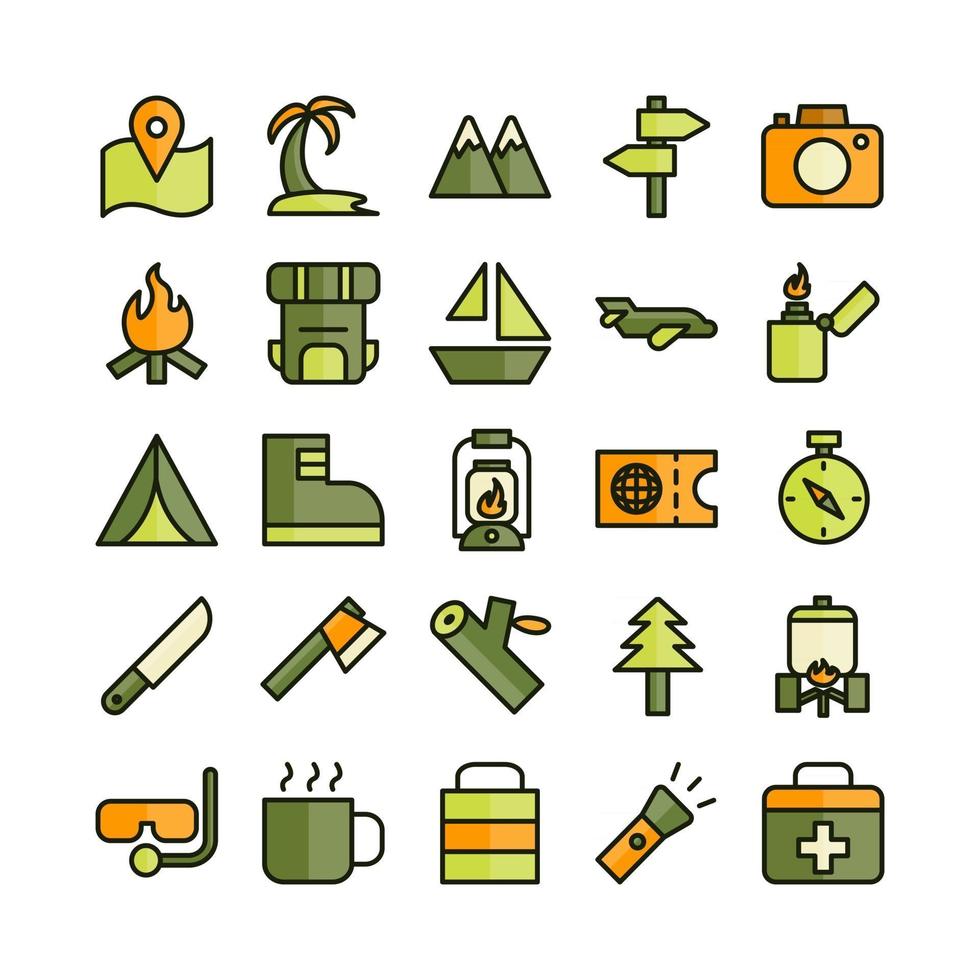 Adventure icon set vector flat line for website mobile app presentation social media Suitable for user interface and user experience