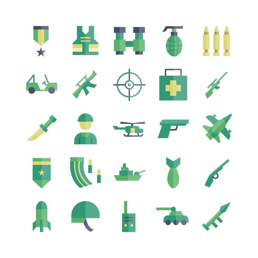 Military icon set vector flat for website mobile app presentation social media Suitable for user interface and user experience