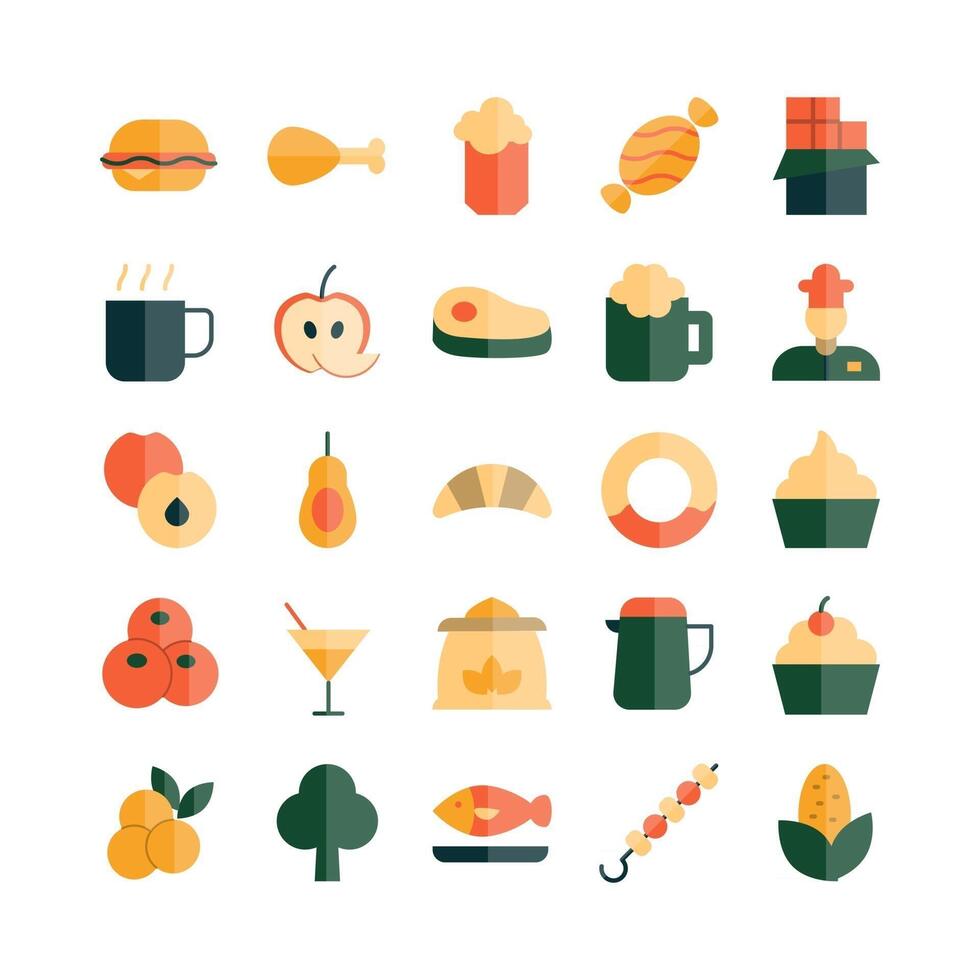 Food icon set vector flat for website mobile app presentation social media Suitable for user interface and user experience