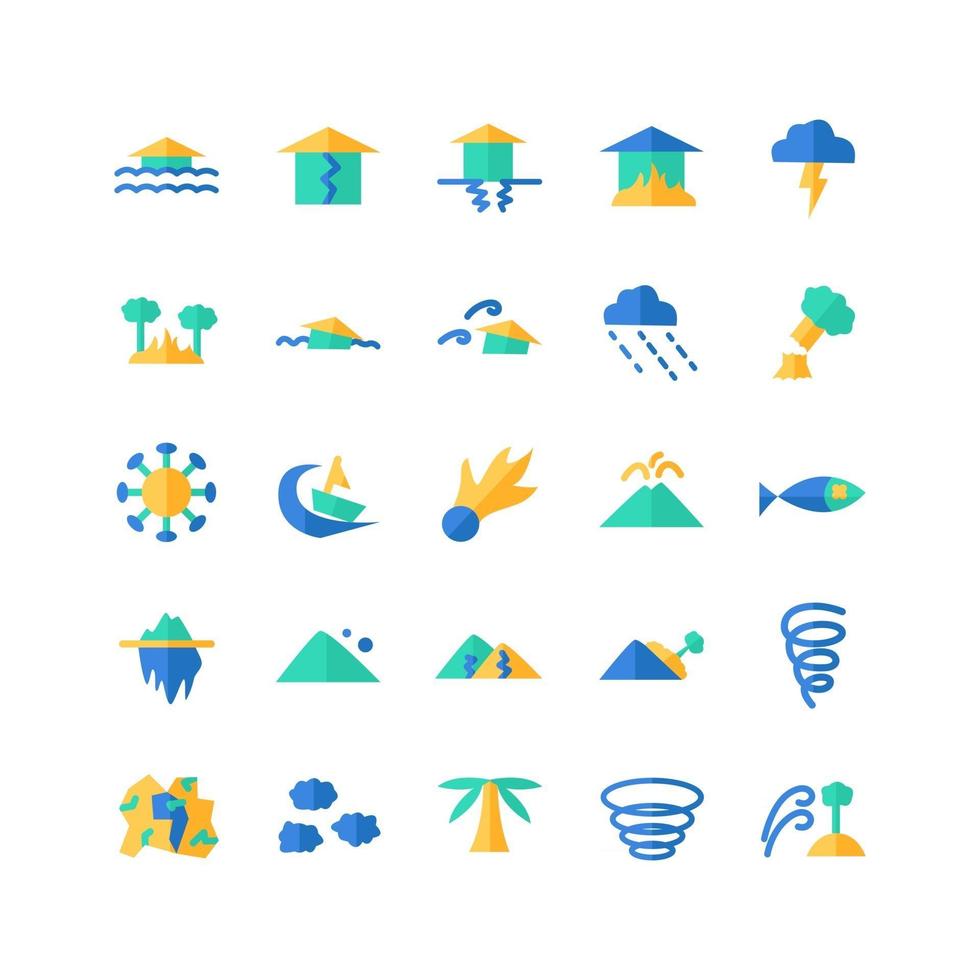 Disaster icon set vector flat for website mobile app presentation social media Suitable for user interface and user experience