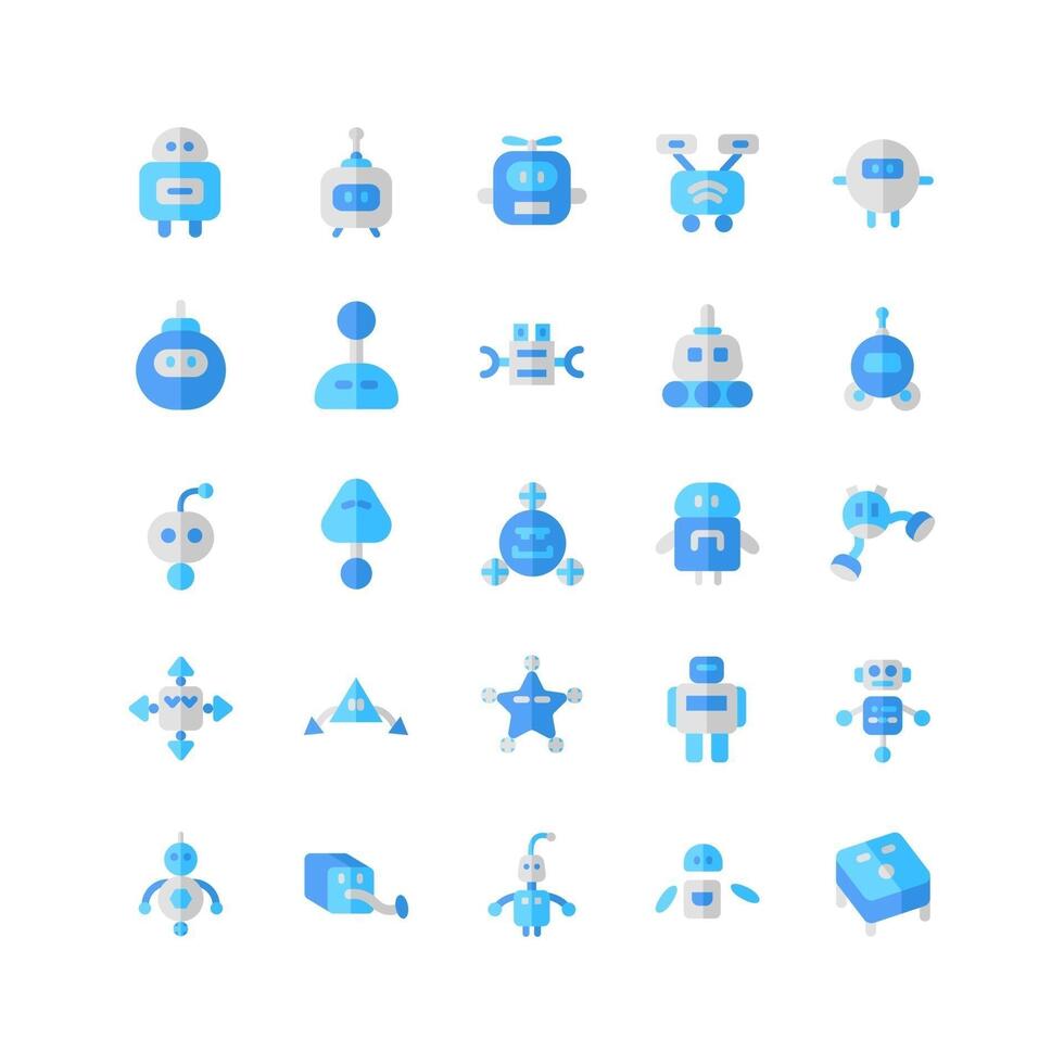 Robotic icon set vector flat for website mobile app presentation social media Suitable for user interface and user experience