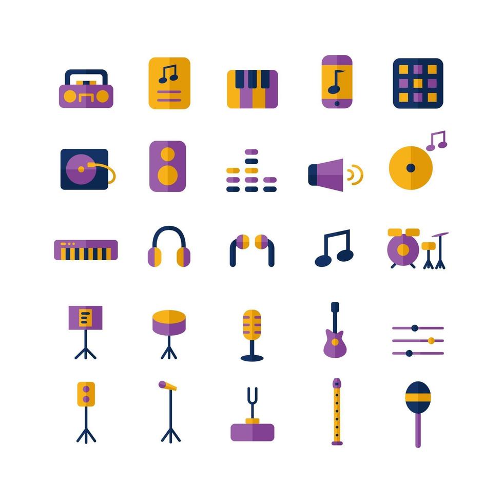 conjunto de iconos de música vector plano para la presentación de la aplicación móvil del sitio web redes sociales adecuadas para la interfaz de usuario y la experiencia del usuario