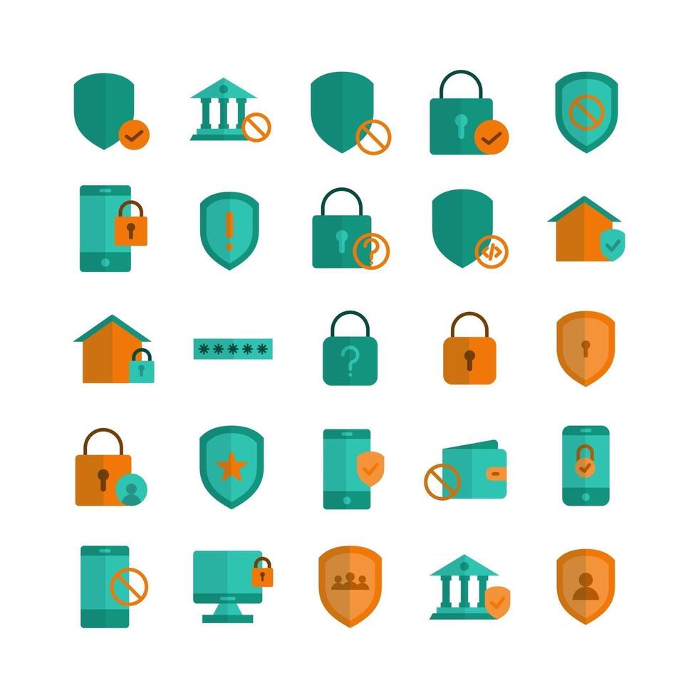 Security icon set vector flat for website mobile app presentation social media Suitable for user interface and user experience