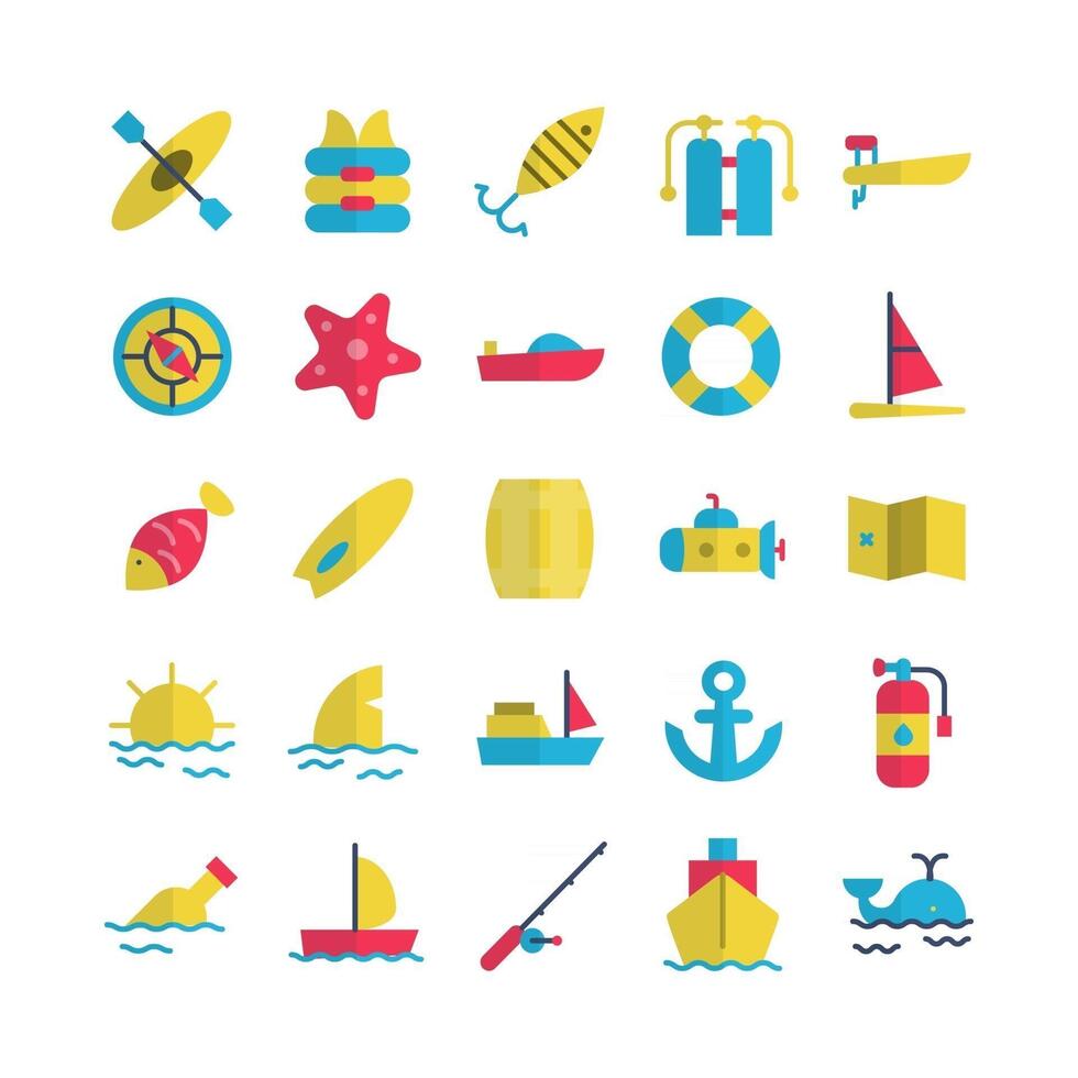 Nautical icon set vector flat for website mobile app presentation social media Suitable for user interface and user experience