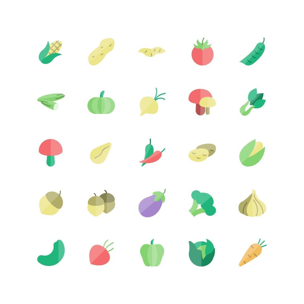 conjunto de iconos de vegetales vector plano para la presentación de la aplicación móvil del sitio web redes sociales adecuadas para la interfaz de usuario y la experiencia del usuario