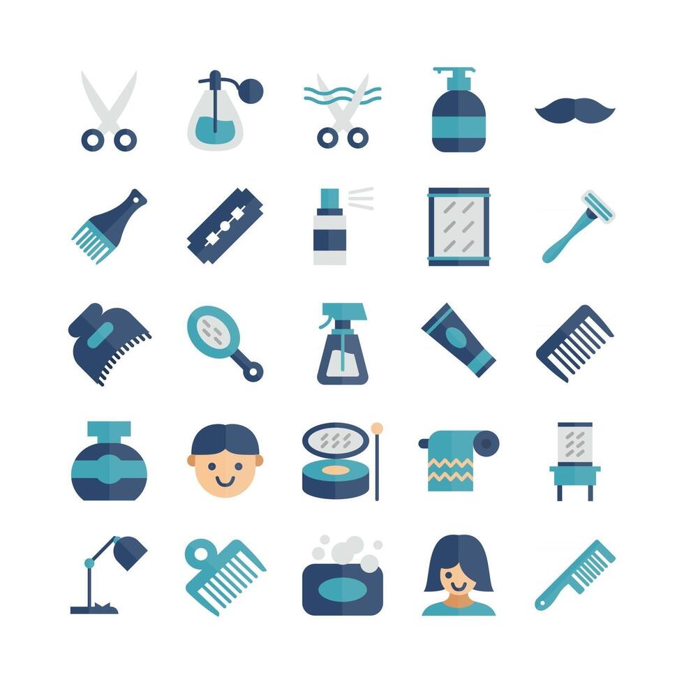Barber icon set vector flat for website mobile app presentation social media Suitable for user interface and user experience
