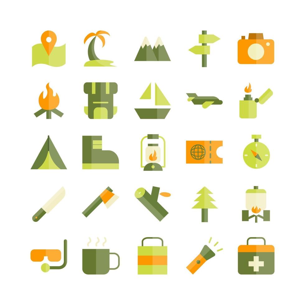 Adventure icon set vector flat for website mobile app presentation social media Suitable for user interface and user experience