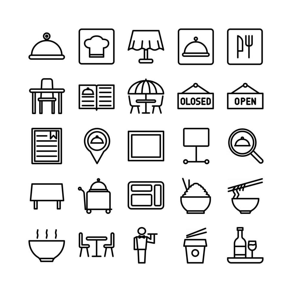 Restaurant icon set vector line for website mobile app presentation social media Suitable for user interface and user experience