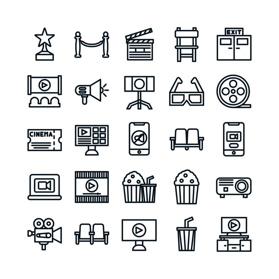 Cinema icon set vector line for website mobile app presentation social media Suitable for user interface and user experience