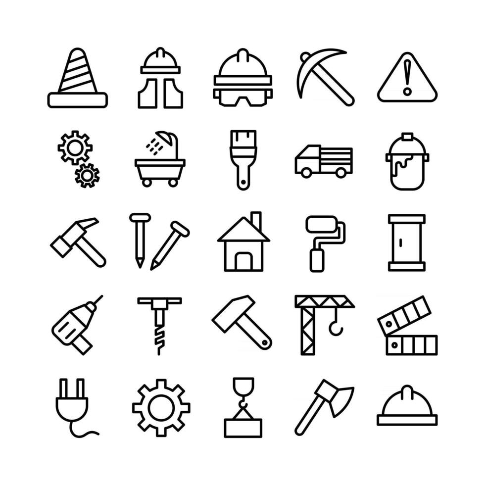 Construction icon set vector line for website mobile app presentation social media Suitable for user interface and user experience