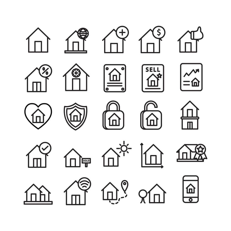 Real Estate icon set vector line for website mobile app presentation social media Suitable for user interface and user experience