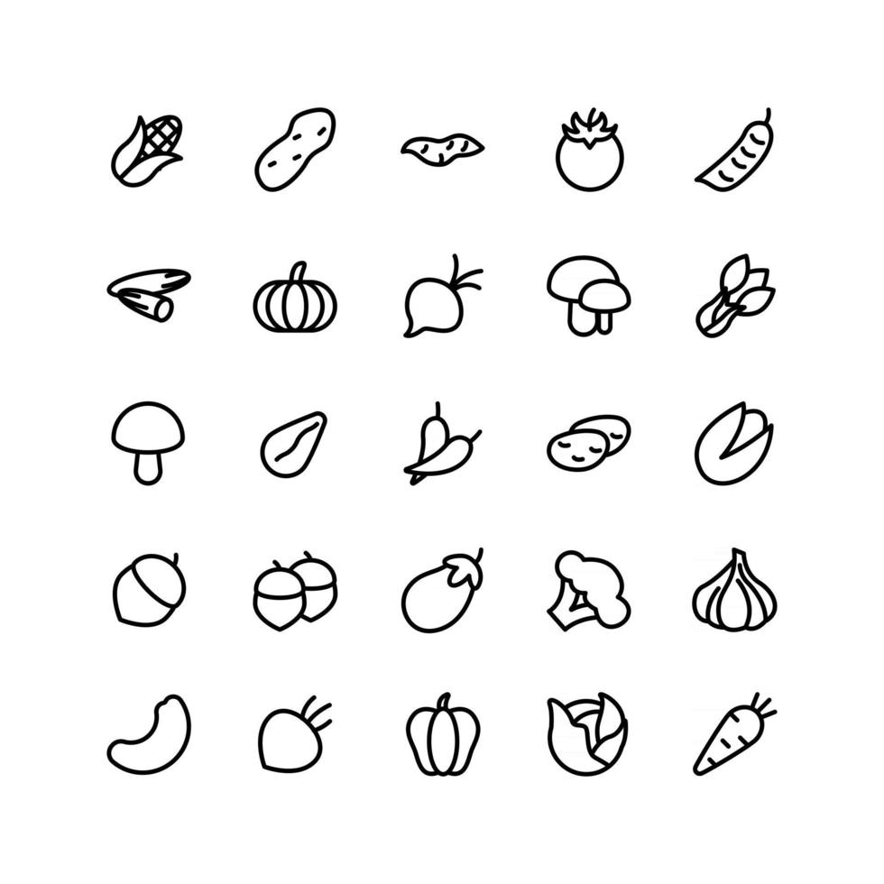 Vegetable icon set vector line for website mobile app presentation social media Suitable for user interface and user experience