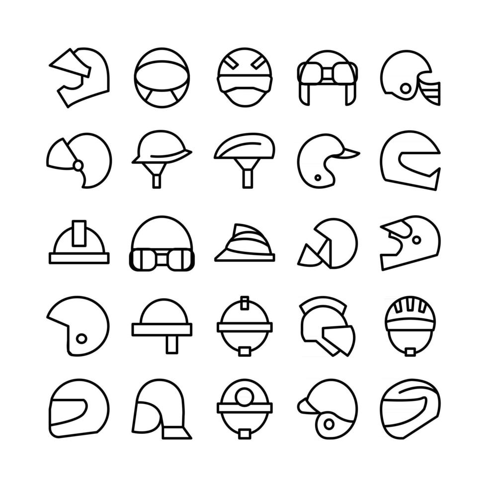 conjunto de iconos de casco línea vectorial para la presentación de la aplicación móvil del sitio web redes sociales adecuadas para la interfaz y la experiencia del usuario vector