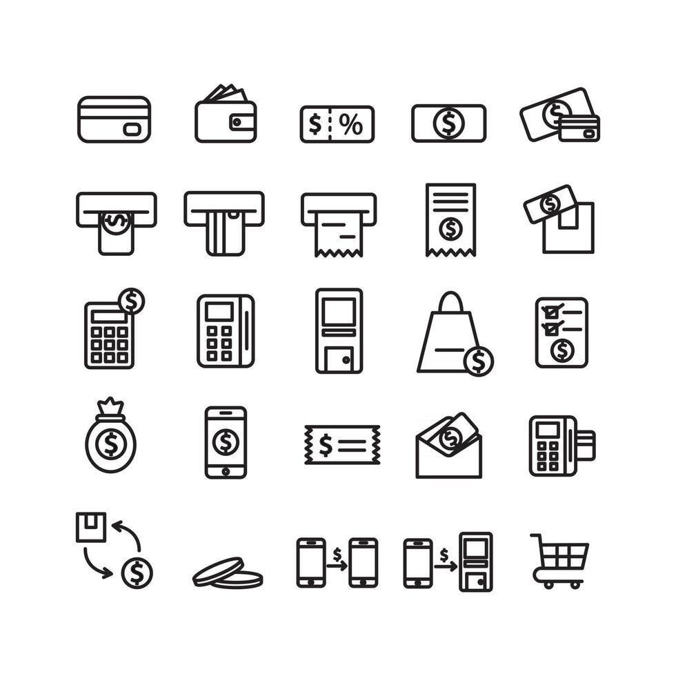 Payment icon set vector line for website mobile app presentation social media Suitable for user interface and user experience