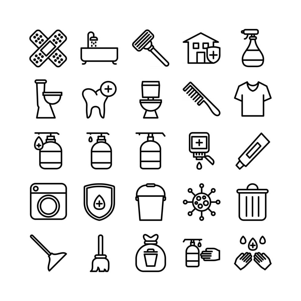 Cleaning icon set vector line for website mobile app presentation social media Suitable for user interface and user experience