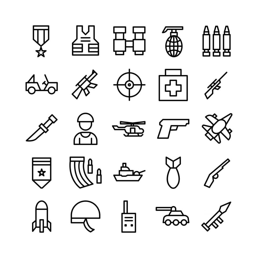 Military icon set vector line for website mobile app presentation social media Suitable for user interface and user experience