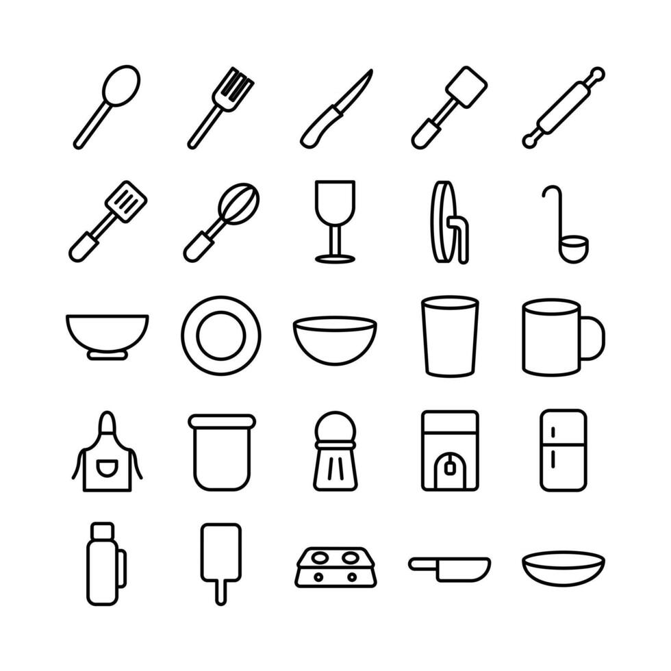 Kitchen icon set vector line for website mobile app presentation social media Suitable for user interface and user experience
