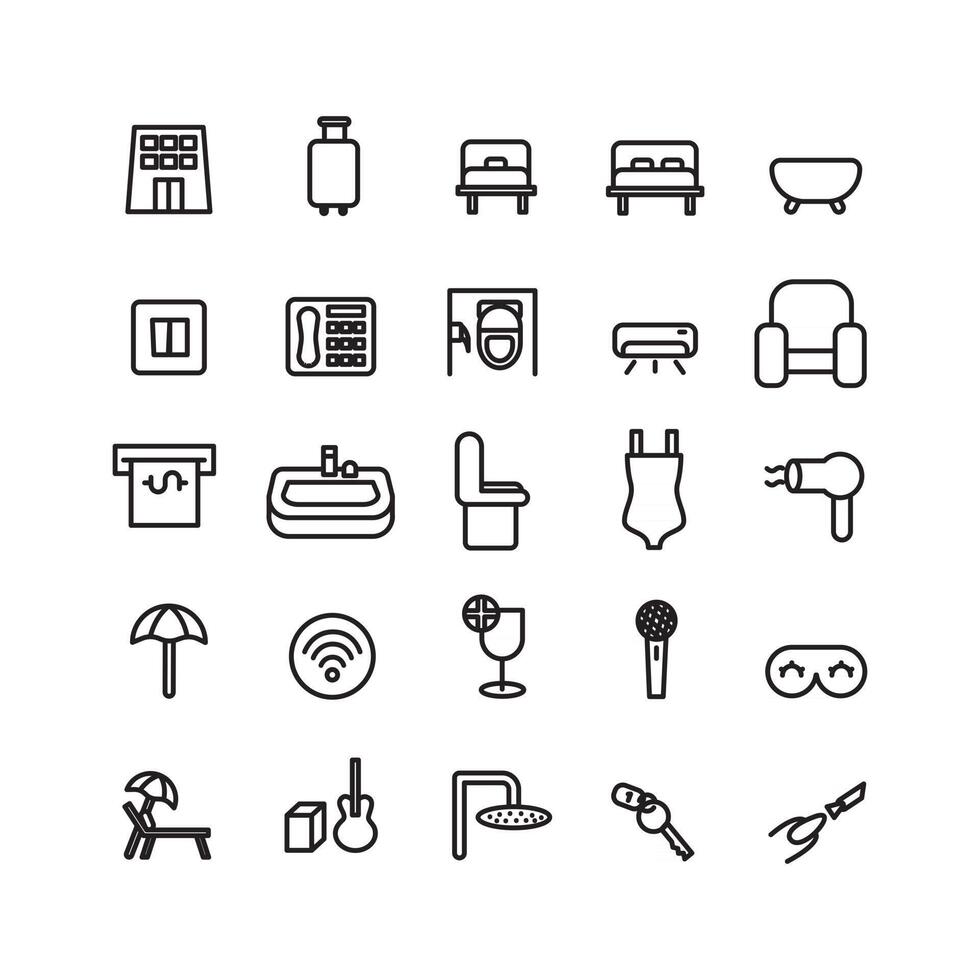 Hotel icon set vector line for website mobile app presentation social media Suitable for user interface and user experience