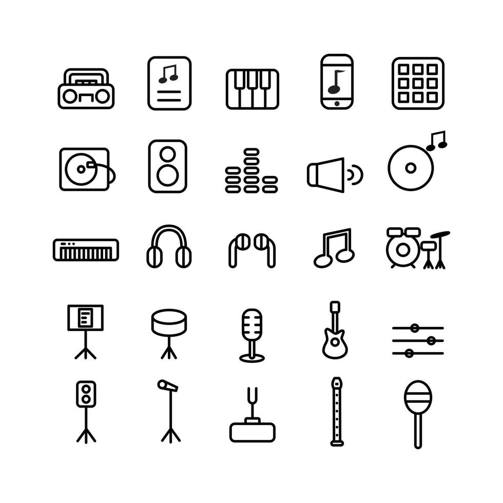 Music icon set vector line for website mobile app presentation social media Suitable for user interface and user experience