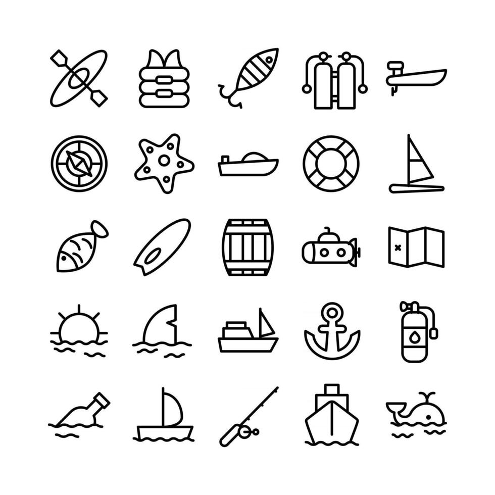 Nautical icon set vector line for website mobile app presentation social media Suitable for user interface and user experience