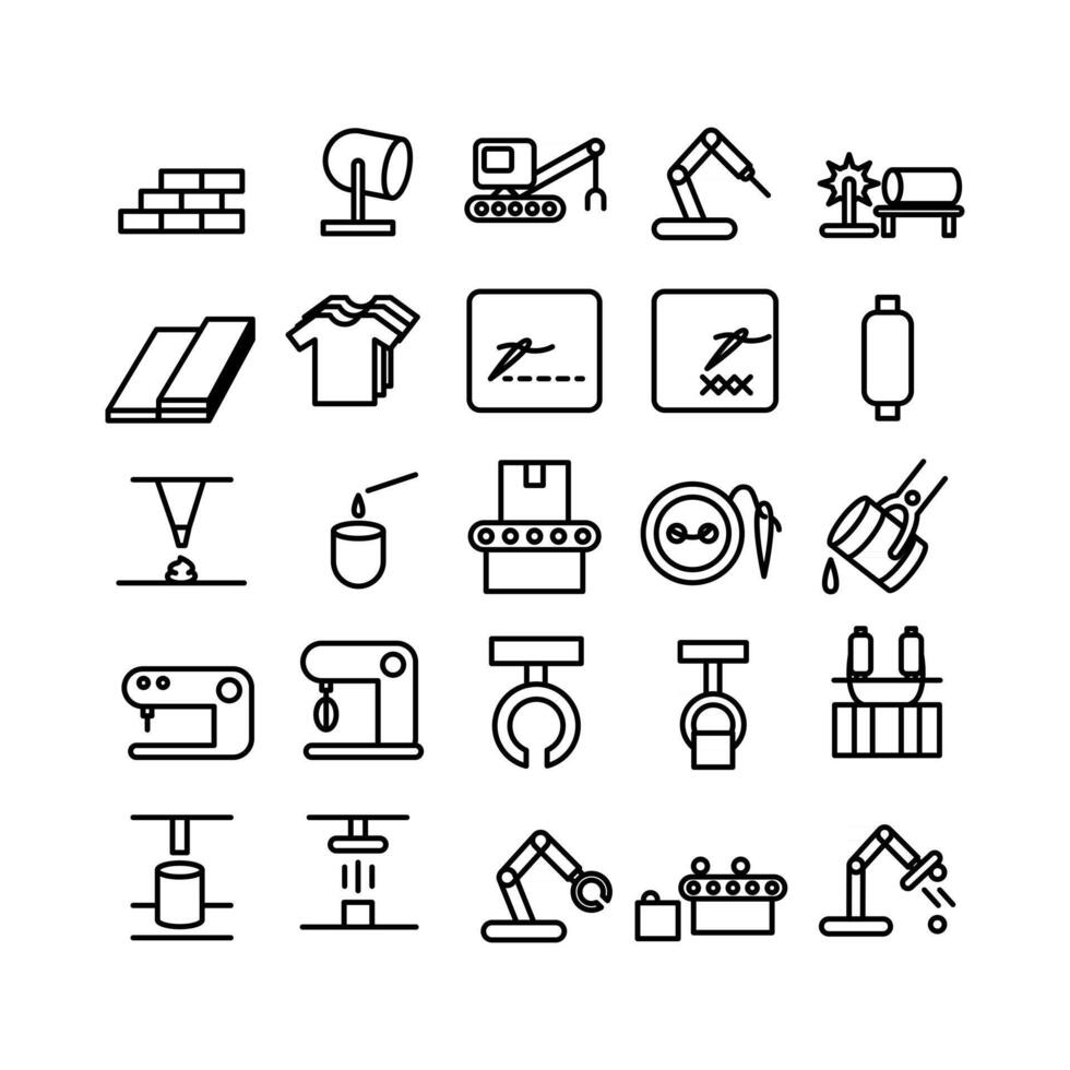 Manufacture icon set vector line for website mobile app presentation social media Suitable for user interface and user experience