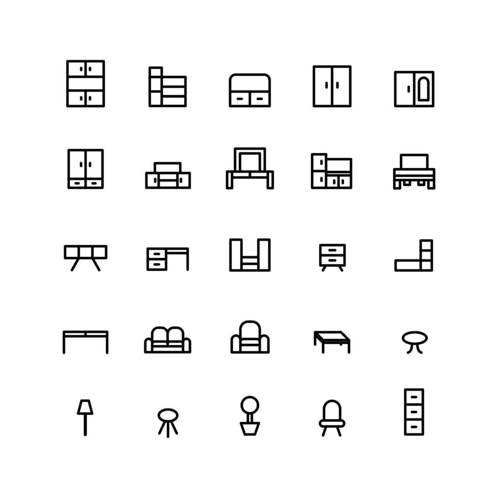 Furniture icon set vector line for website mobile app presentation social media Suitable for user interface and user experience