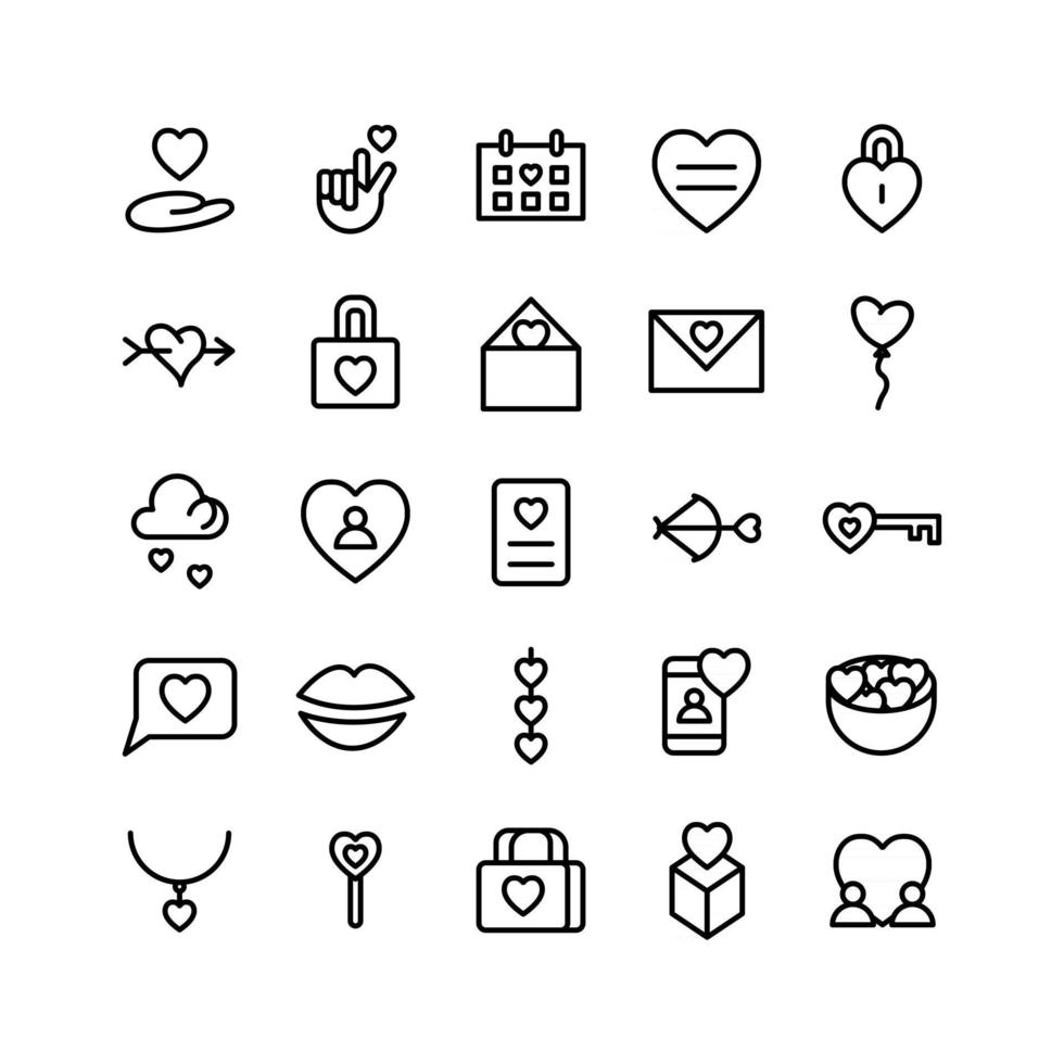 Love icon set vector line for website mobile app presentation social media Suitable for user interface and user experience