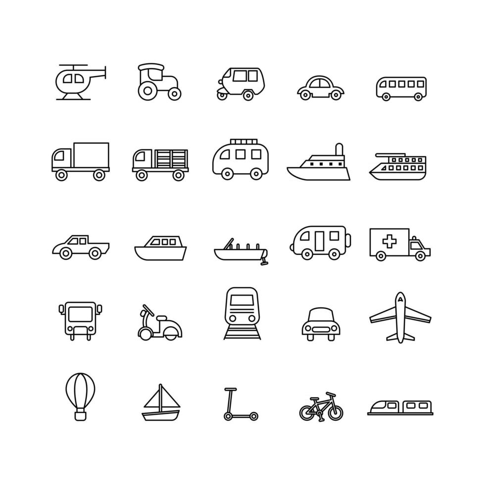 Transportation icon set vector line for website mobile app presentation social media Suitable for user interface and user experience