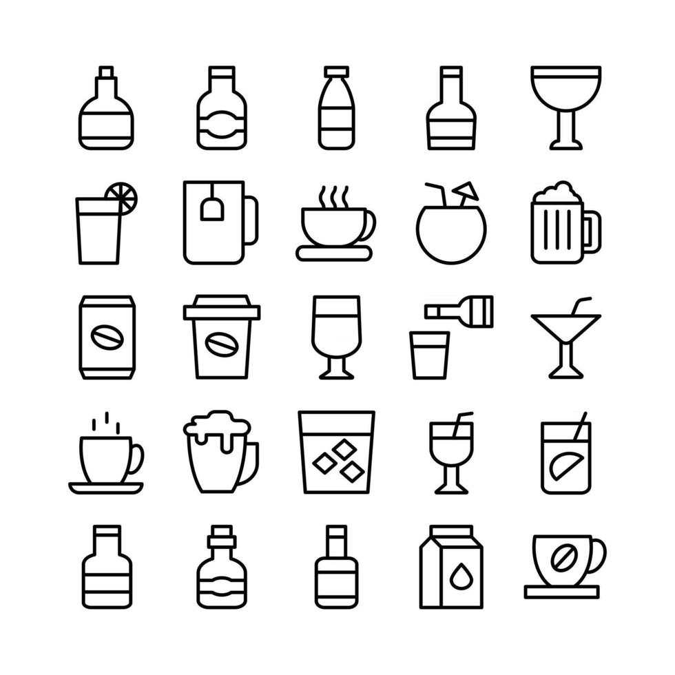 Beverage icon set vector line for website mobile app presentation social media Suitable for user interface and user experience