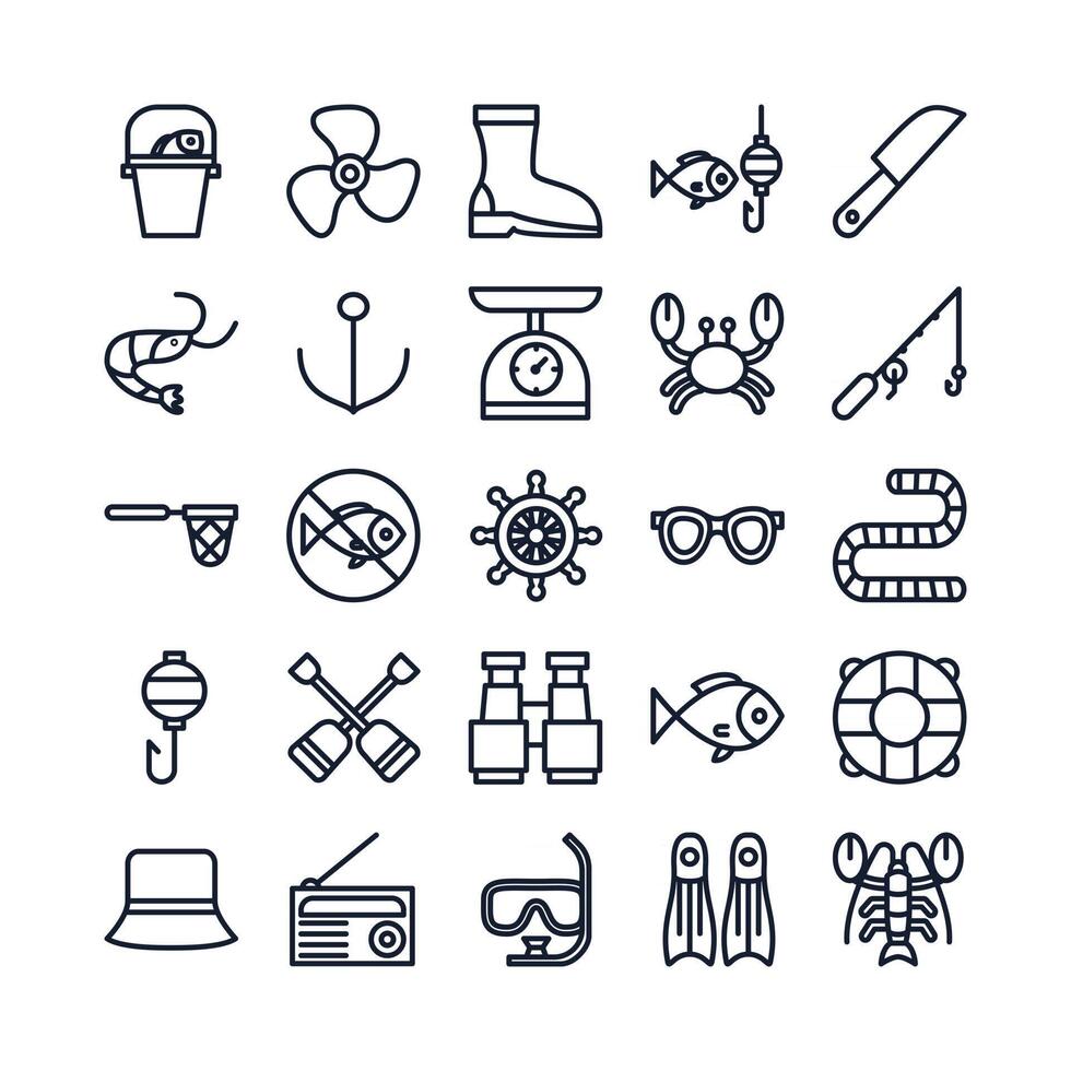 Fishing icon set vector line for website mobile app presentation social media Suitable for user interface and user experience