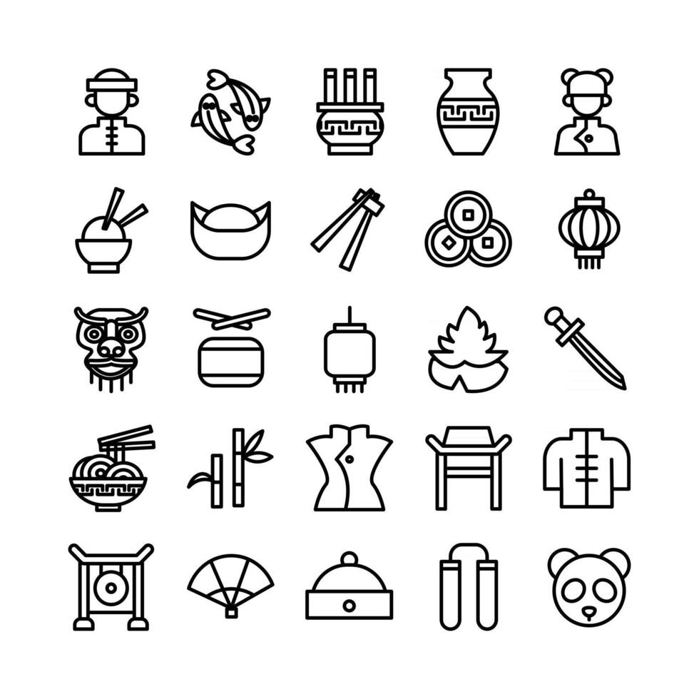 Chinese icon set vector line for website mobile app presentation social media Suitable for user interface and user experience