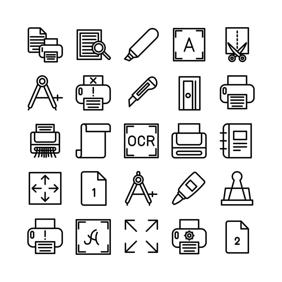 Printing icon set vector line for website mobile app presentation social media Suitable for user interface and user experience