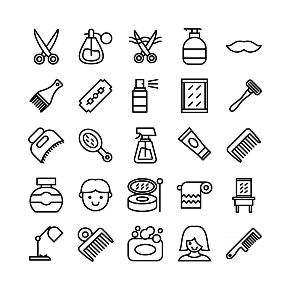 Barber icon set vector line for website mobile app presentation social media Suitable for user interface and user experience