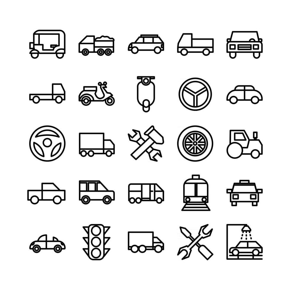 Automobile icon set vector line for website mobile app presentation social media Suitable for user interface and user experience