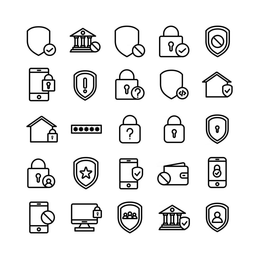 conjunto de iconos de seguridad línea vectorial para la presentación de la aplicación móvil del sitio web redes sociales adecuadas para la interfaz y la experiencia del usuario vector