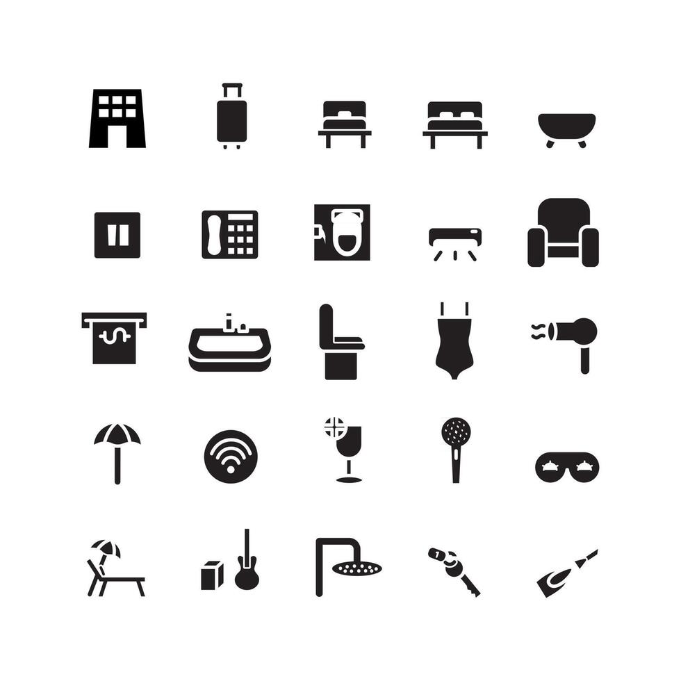 Hotel icon set vector solid for website mobile app presentation social media Suitable for user interface and user experience