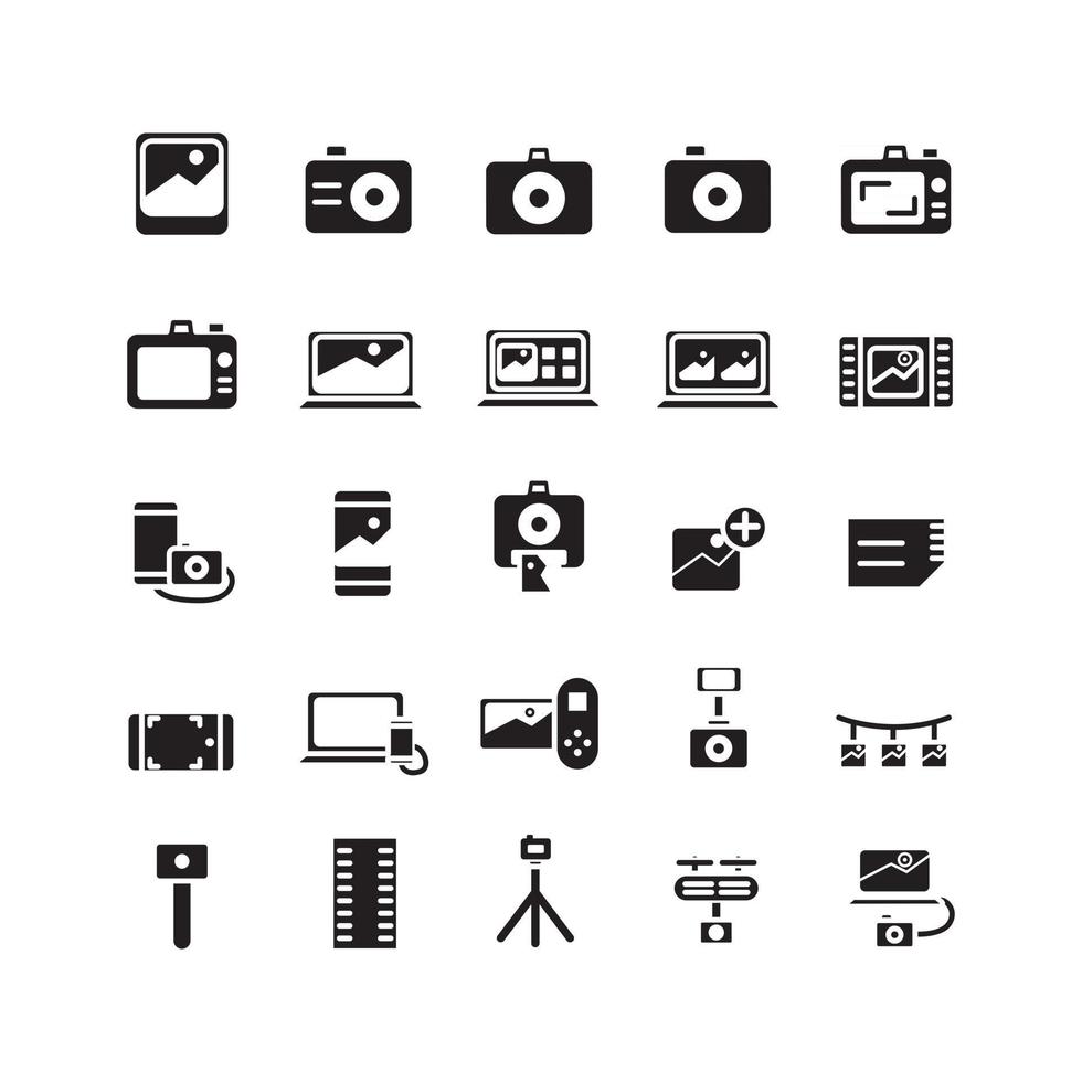 conjunto de iconos de fotografía vector sólido para presentación de aplicaciones móviles de sitios web medios sociales adecuados para interfaz de usuario y experiencia de usuario