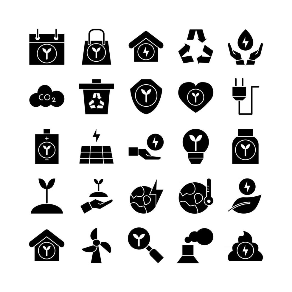 Ecology icon set vector solid for website mobile app presentation social media Suitable for user interface and user experience