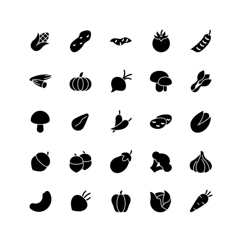 Vegetable icon set vector solid for website mobile app presentation social media Suitable for user interface and user experience