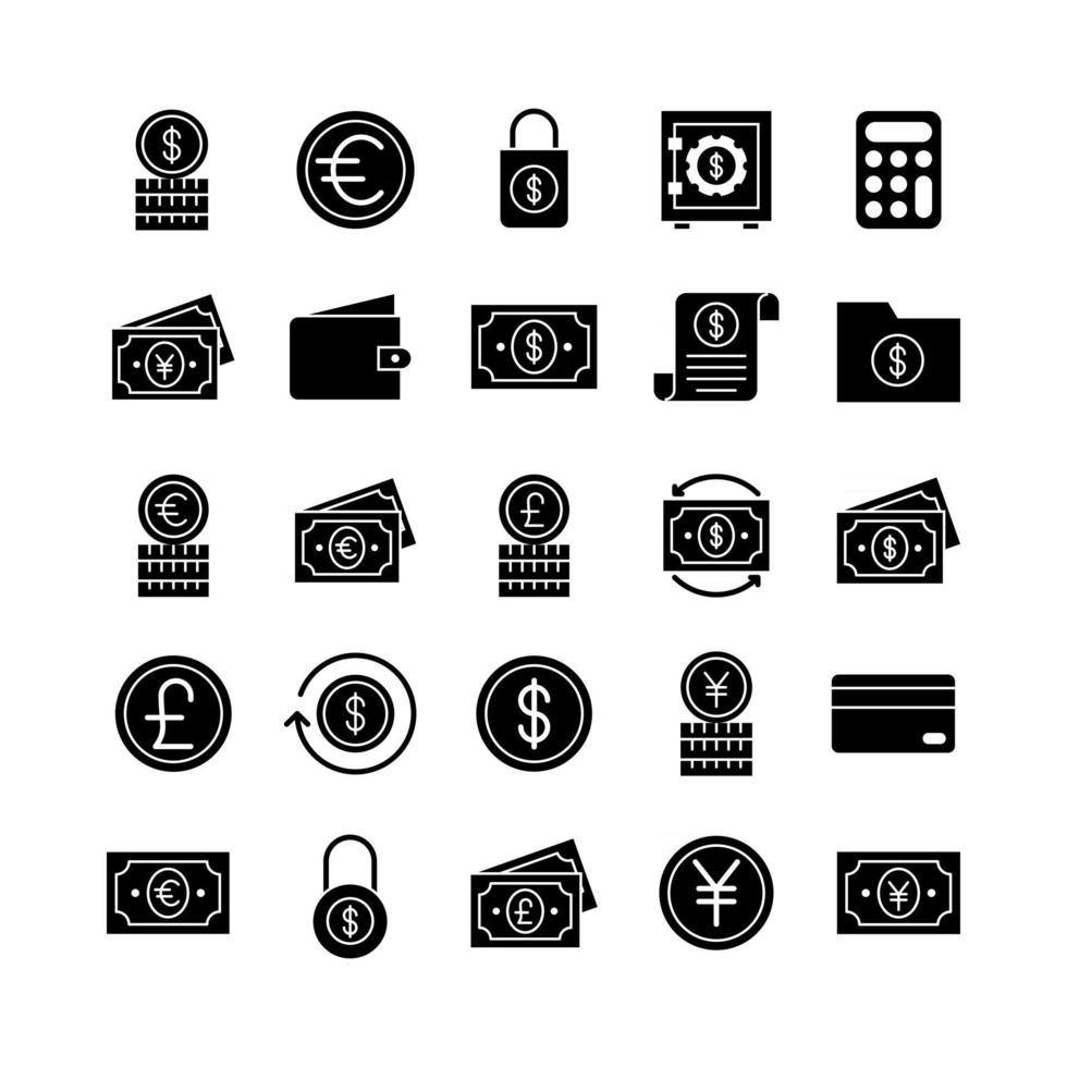 Finance icon set vector solid for website mobile app presentation social media Suitable for user interface and user experience