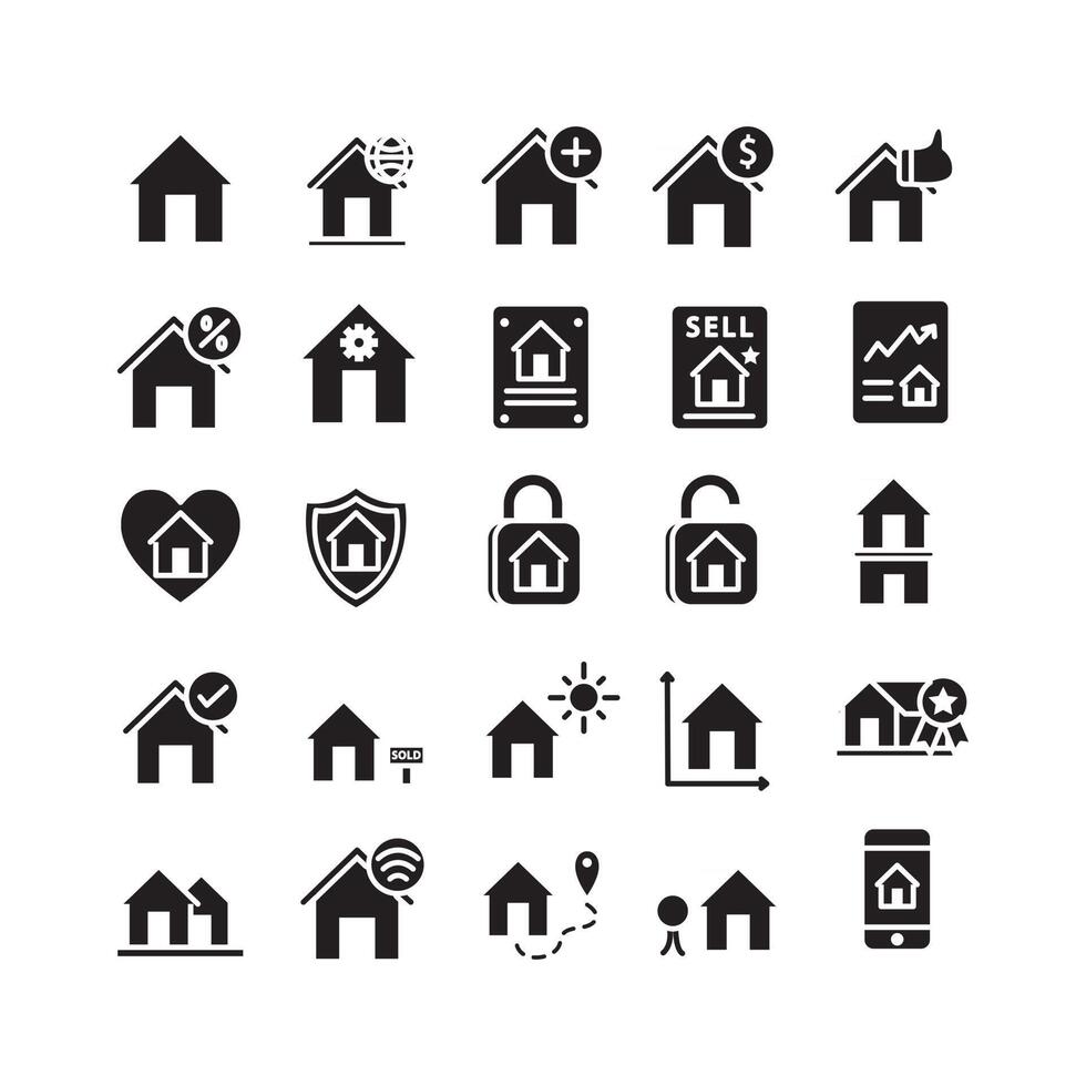 Real Estate icon set vector solid for website mobile app presentation social media Suitable for user interface and user experience