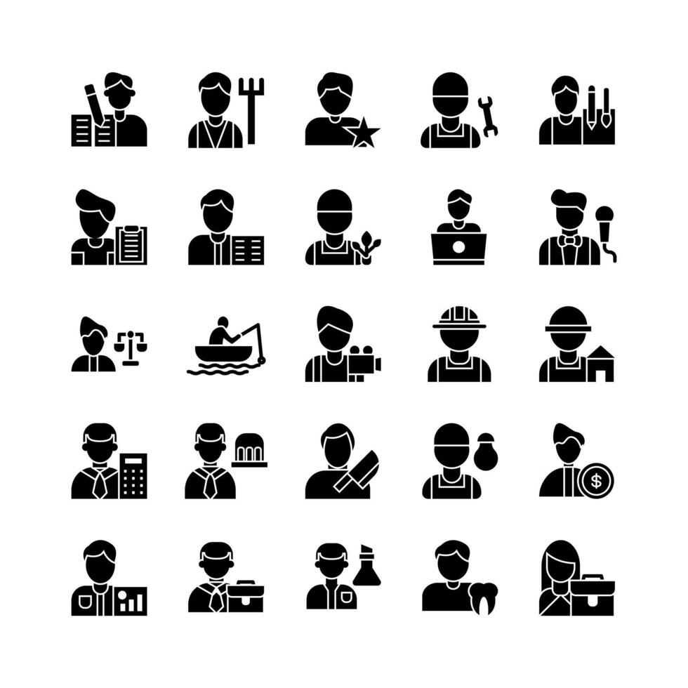 Profession icon set vector solid for website mobile app presentation social media Suitable for user interface and user experience