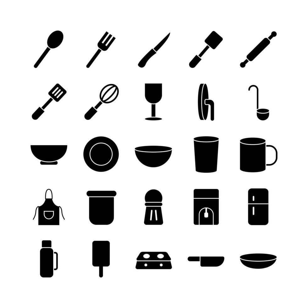 conjunto de iconos de cocina vector sólido para presentación de aplicaciones móviles de sitios web redes sociales adecuadas para la interfaz de usuario y la experiencia del usuario