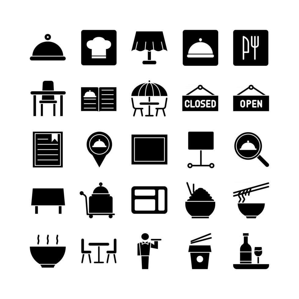 Restaurant icon set vector solid for website mobile app presentation social media Suitable for user interface and user experience