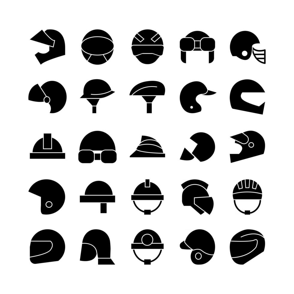 conjunto de iconos de casco sólido vectorial para la presentación de la aplicación móvil del sitio web redes sociales adecuadas para la interfaz de usuario y la experiencia del usuario vector